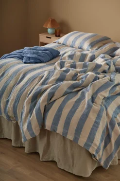 Ellos Home Sengesæt Candice Block Stripe i vasket hør, 2 dele^ Dynebetræk|Sengesæt