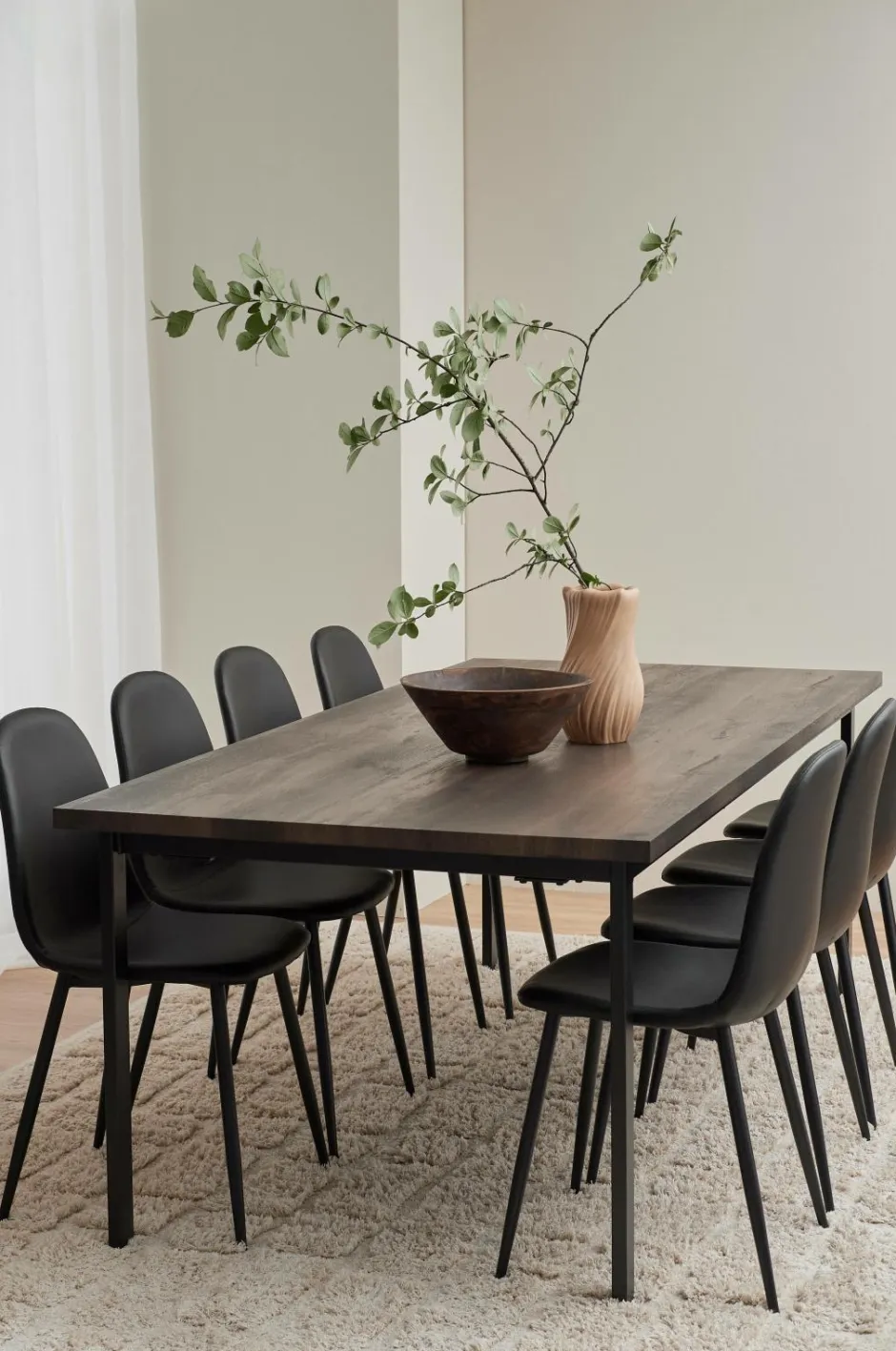 Ellos Home Spisegruppe Ritha med bord 220x100 cm + 8 stole Imiteret læder^ Spisegrupper