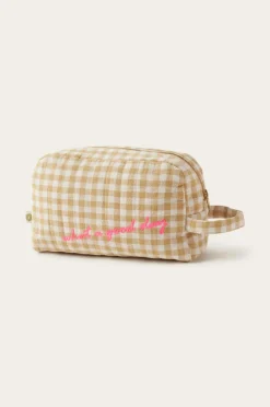 Outlet Home Toilettaske Elly Check i genanvendt halvlinned Makeup-Tasker|Homewear