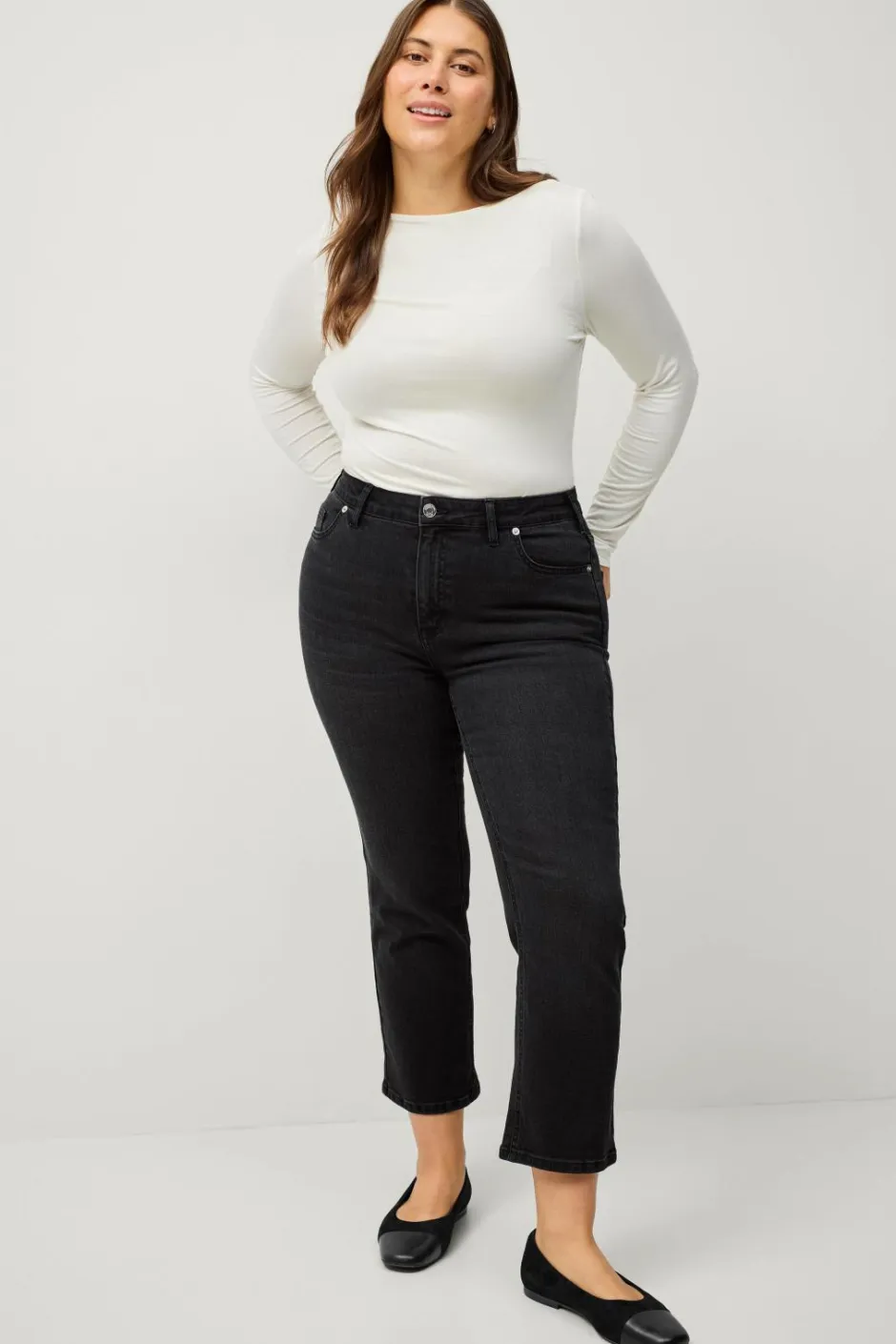 Sale Plus collection Jeans Straight Cropped Dame Jeans