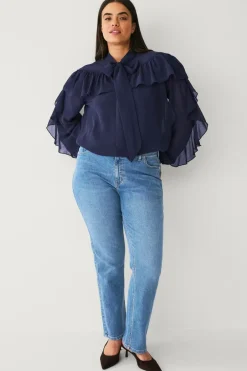 Hot Plus collection Bluse med flæser Dame Skjorter & Bluser