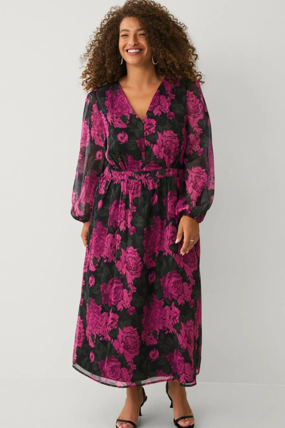 Ellos Plus collection Kjole i chiffon med ballonærme^Dame Kjoler