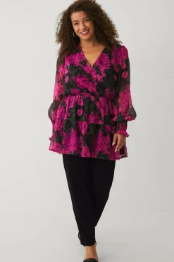 New Plus collection Tunika i chiffon med ballonærme Dame Tunikaer|Skjorter & Bluser