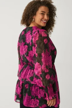 New Plus collection Tunika i chiffon med ballonærme Dame Tunikaer|Skjorter & Bluser