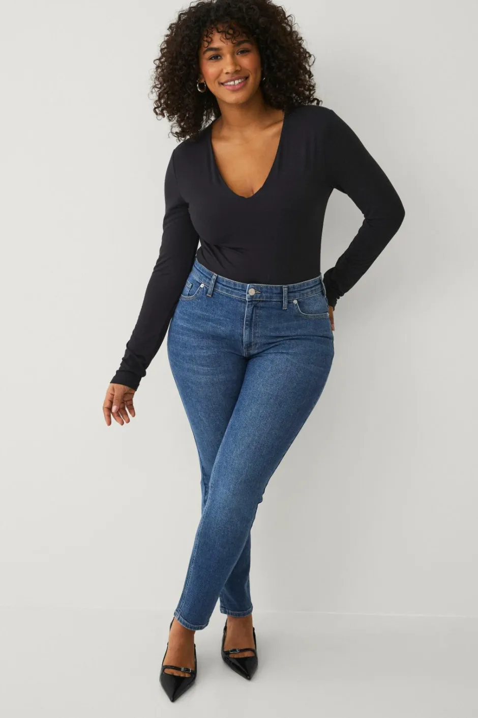 Ellos Plus collection slim jeans med høj talje^Dame Jeans