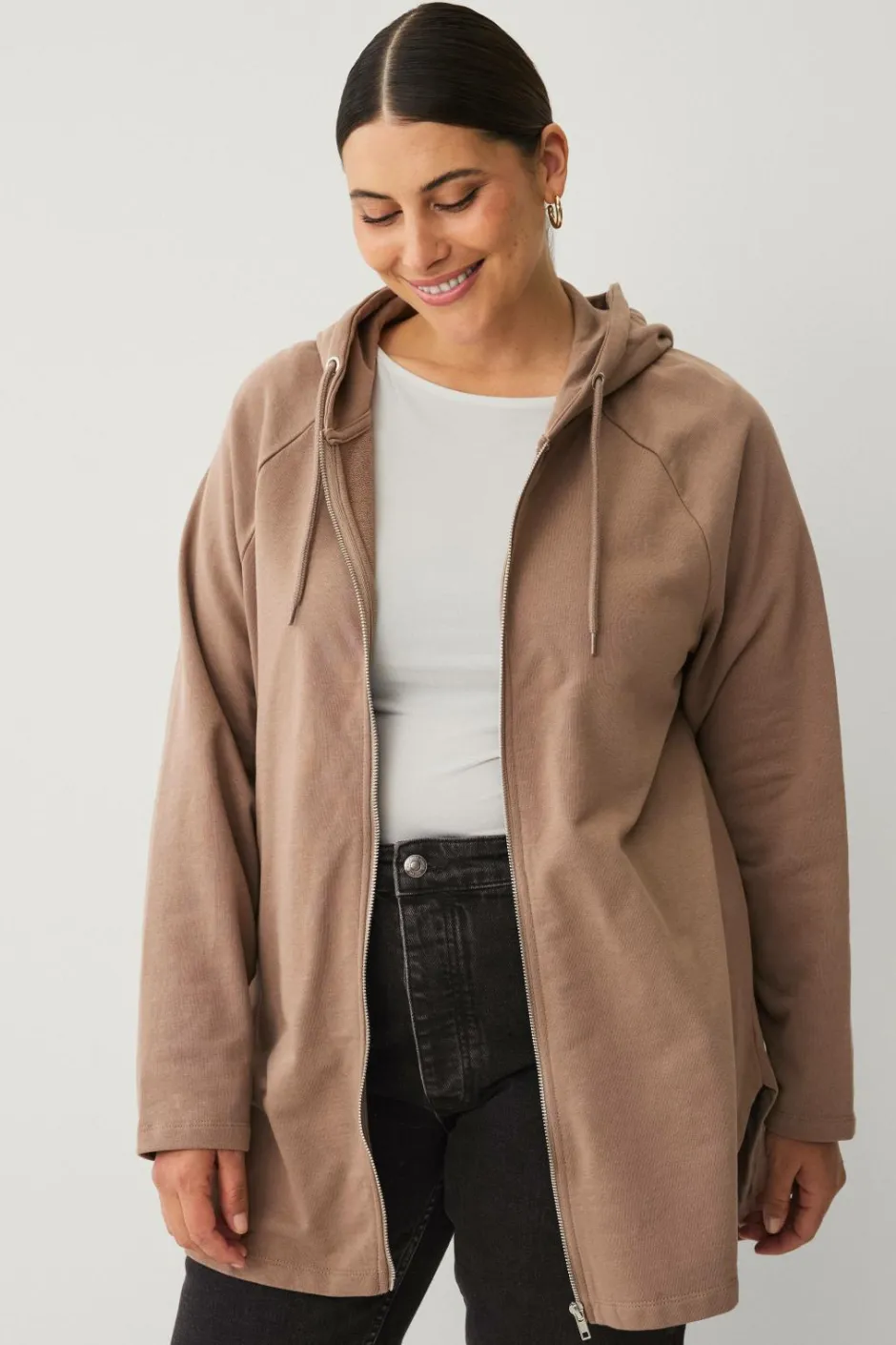 New Plus collection Sweatshirt med hætte og lynlås Dame Sweatshirts & Hoodies