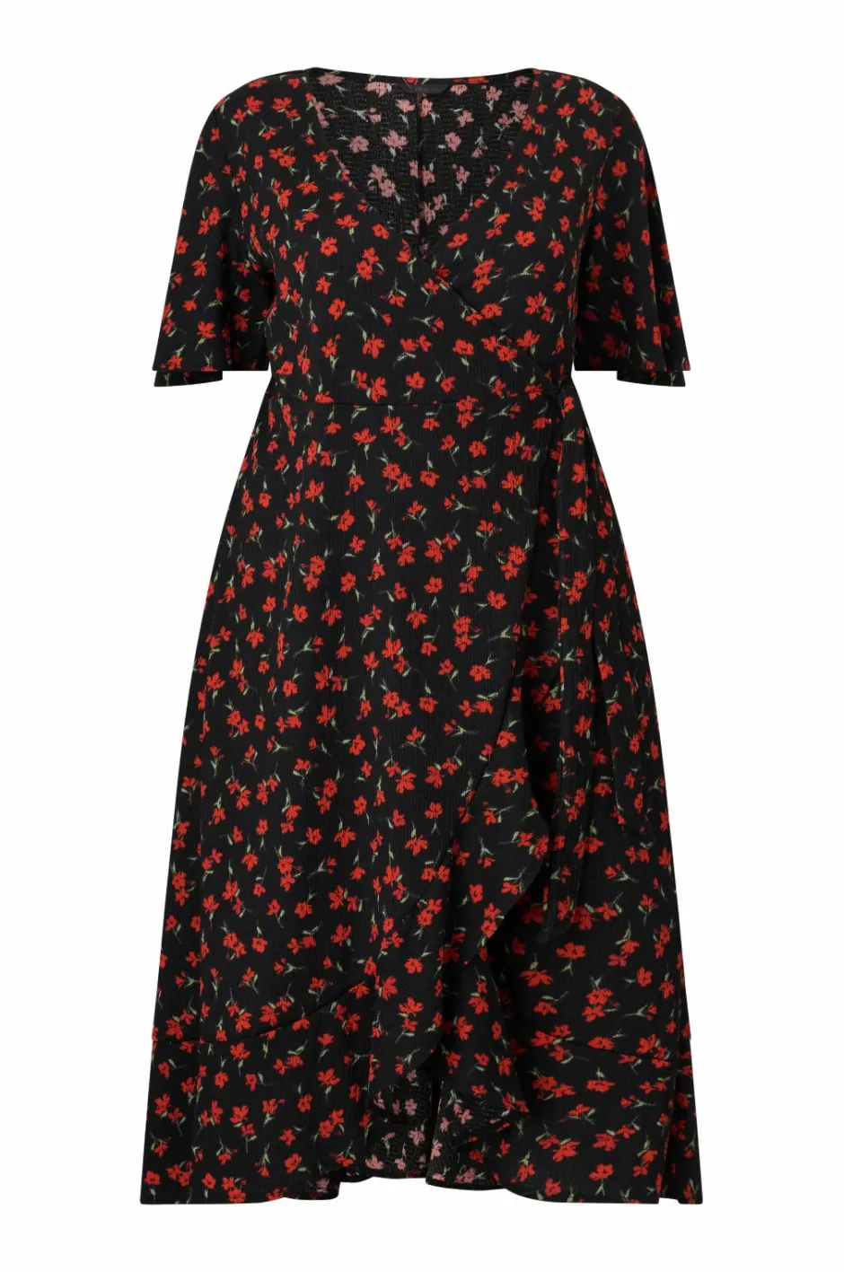 Plus collection Slå-om kjole med flæser Dame Kjoler