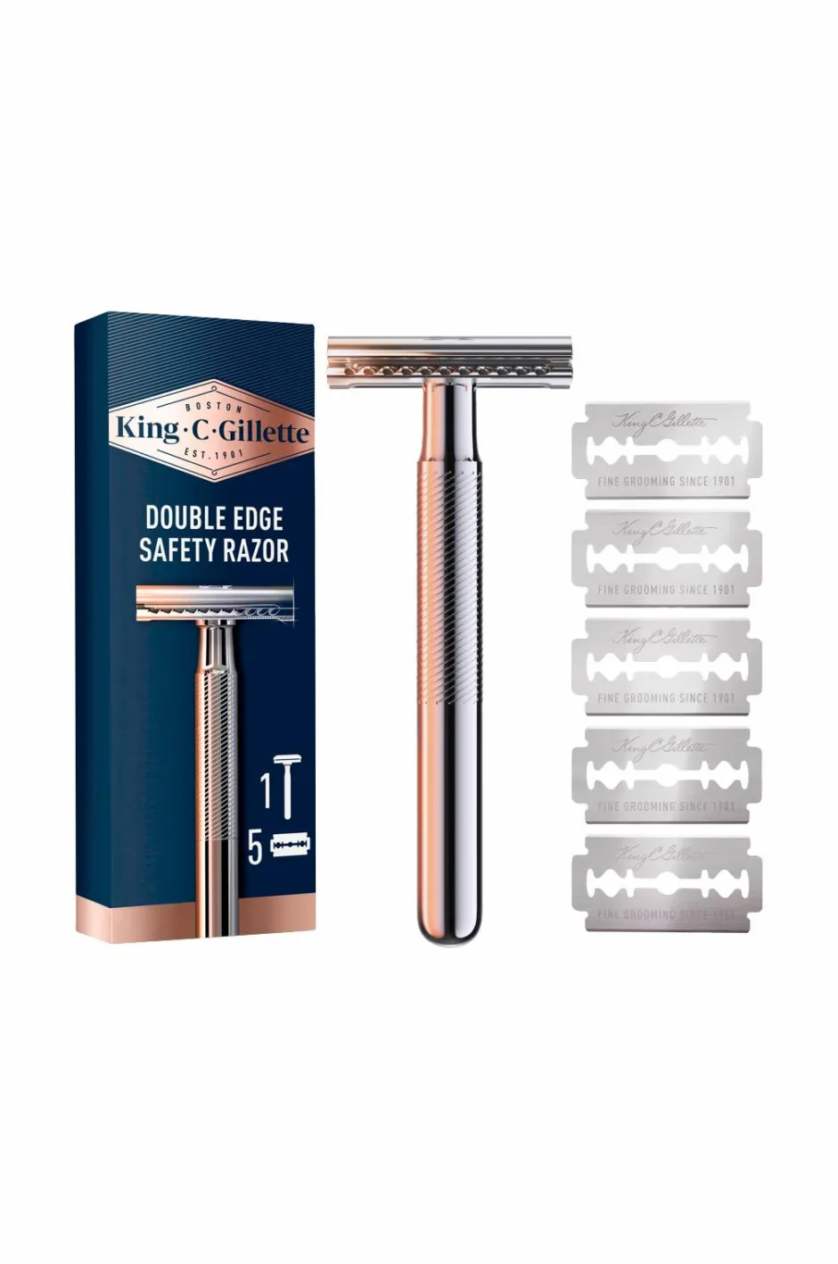 Gillette Dobbeltkantet sikkerhedshøvl + 5 barberblade^ Barbering|Barbering