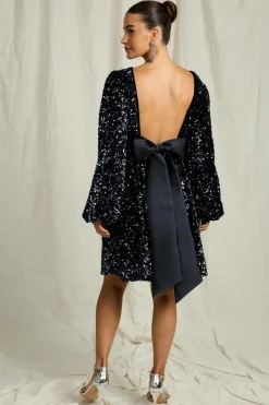 Discount Pailletkjole med sløjfe i ryggen Dame Kjoler