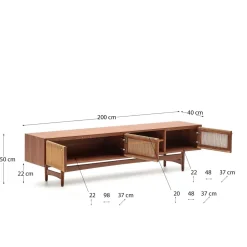 Hot Elan Tv skab 3 døre finer og massiv valnød og snor 200 x 50 cm Fsc 100% Fsc Tv-Bænke