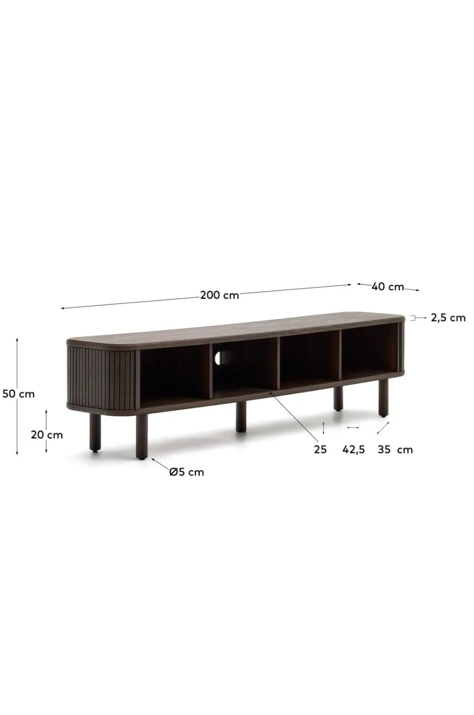 Kave Home Mailen tv-bord med 2 døre i askefinér med mørk finish 200 x 50 cm^ Tv-Bænke