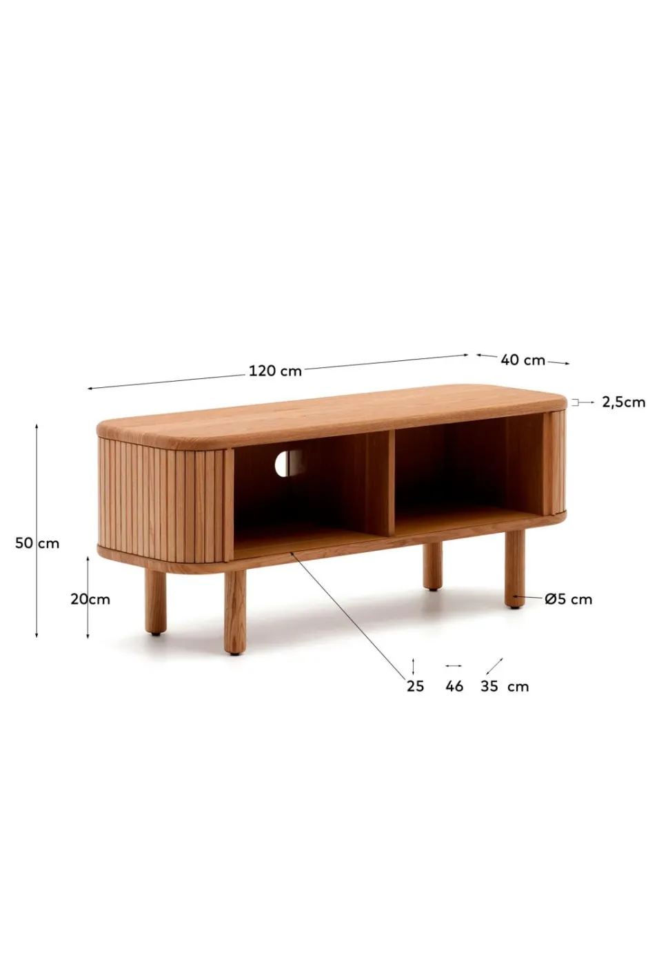 Kave Home Mailen tv-bord med 2 døre i askefinér med mørk finish 120 x 50 cm^ Tv-Bænke