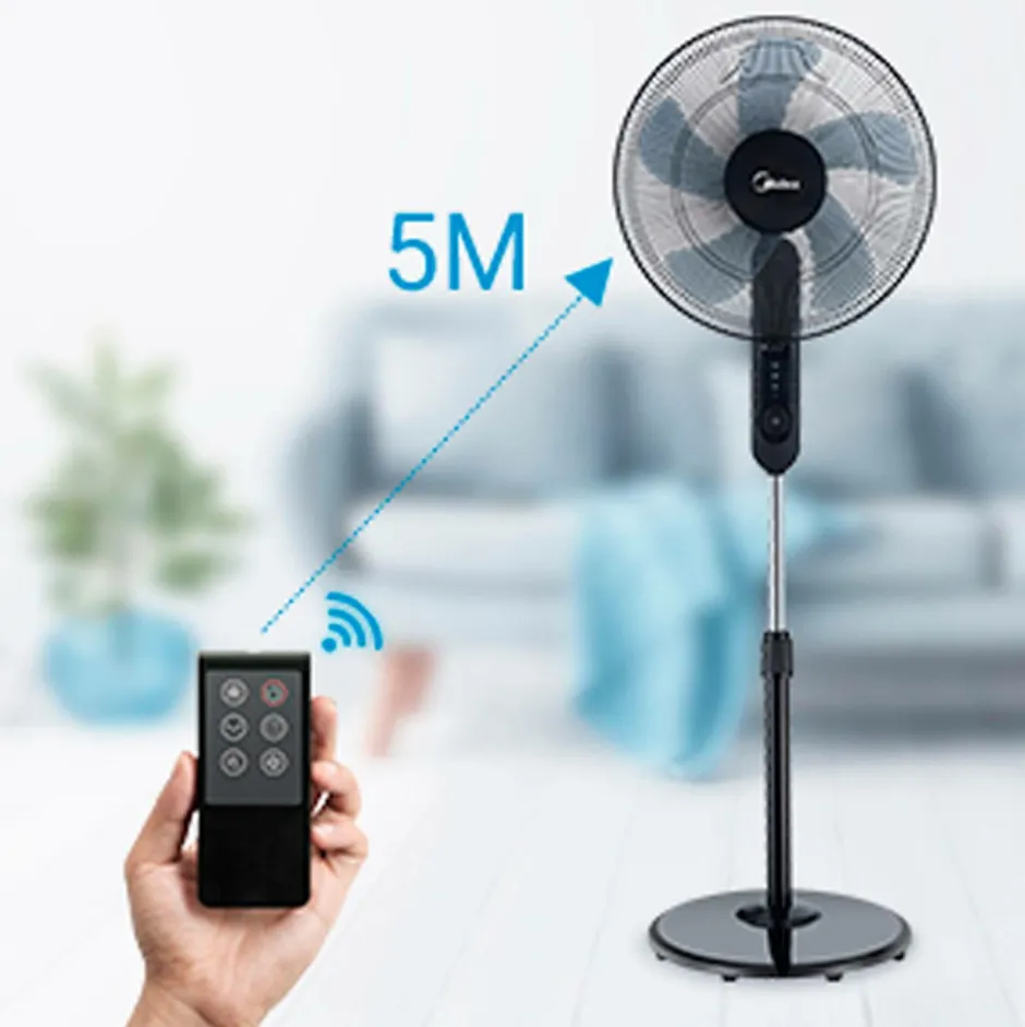 Midea Gulvvifte 3 hastigheder og fjernbetjening, sort^ Husholdningselektronik
