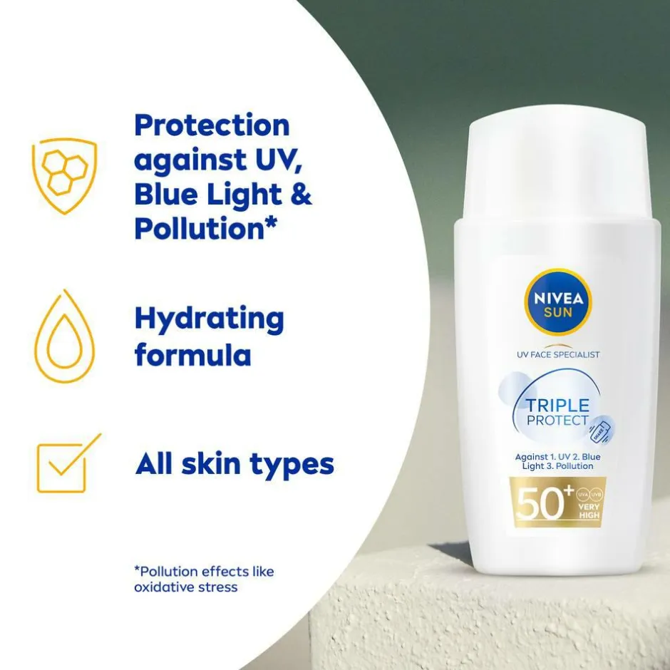 Best Solcreme til ansigtet UV Face Triple Protect Fluid SPF50+ 40 ml SUN Solbeskyttelse