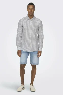 Outlet Skjorte onsCaiden LS Stripe Linen Shirt 660 Skjorter