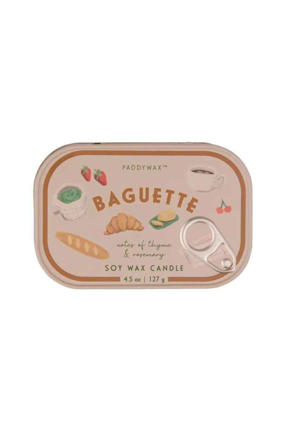 Paddywax Bistro French Baguette Printed Tin Candle - Rosemary Thyme^ Rumduft