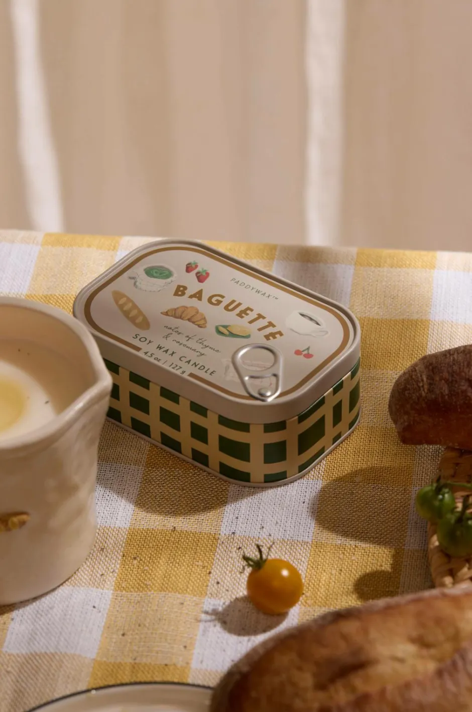 Paddywax Bistro French Baguette Printed Tin Candle - Rosemary Thyme^ Rumduft