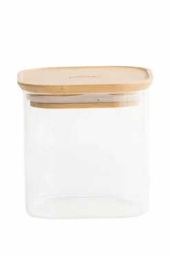 Clearance Firkantede dåser med bambuslåg 800 ml Køkkenopbevaring