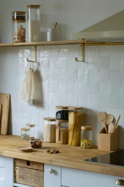 Pebbly Rektangulær madopbevaring i glas med bambuslåg - Størrelse Xl^ Køkkenopbevaring