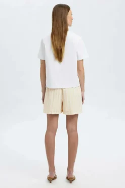 Selected FEMME Hørshorts slfLuisa MW Linen Blend Striped^Dame Shorts