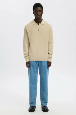 Clearance Trøje slhDane LS Knit Struc Half Zip Polo Trøjer