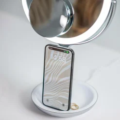 Sharper Image Bathroom Wireless Charger with Mirror Round LED 8 inch^ Makeup-Tilbehør