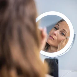 Sharper Image Bathroom Wireless Charger with Mirror Round LED 8 inch^ Makeup-Tilbehør
