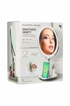Sharper Image Bathroom Wireless Charger with Mirror Round LED 8 inch^ Makeup-Tilbehør