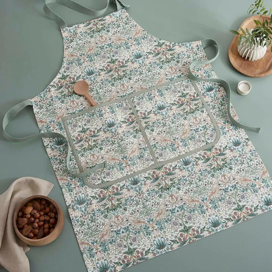Spode Forklæde Morris & Co Strawberry Thief Cochineal /Willow^ Køkkentekstiler