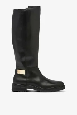 Tommy Hilfiger Støvler TH Logo Leather Long Boot^Dame Støvler