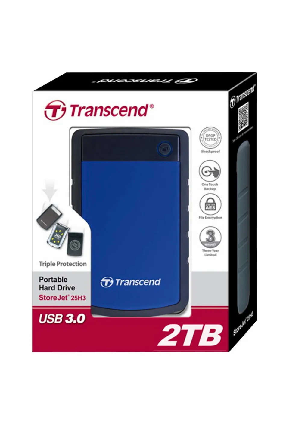 Transcend HDD StoreJet 2.5 2TB USB3 (TS2TSJ25H3B)^ Computertilbehør