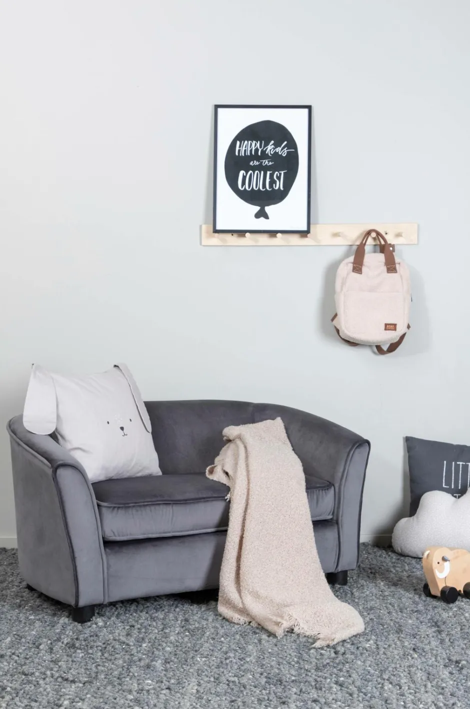 Venture Home Måna Kids Sofa - Black / Dark Grey Velvet^Børn Børnemøbler