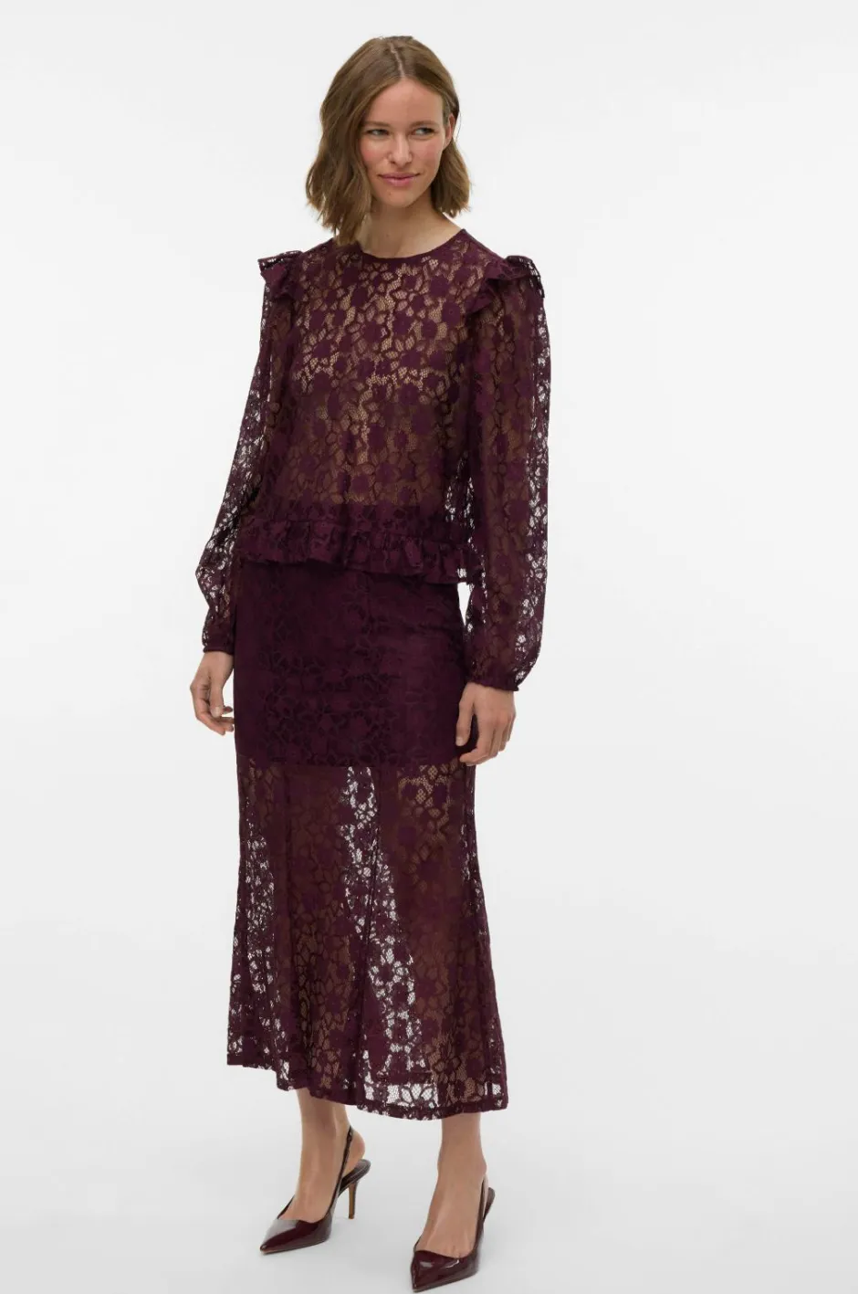 Vero Moda Maxi nederdel vmMeta Lace HW Ankle^Dame Nederdele