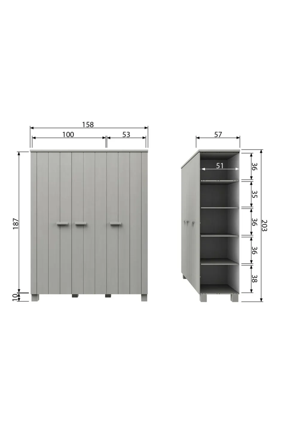 Clearance Garderobeskab Dennis, 3 låger Garderobeskabe