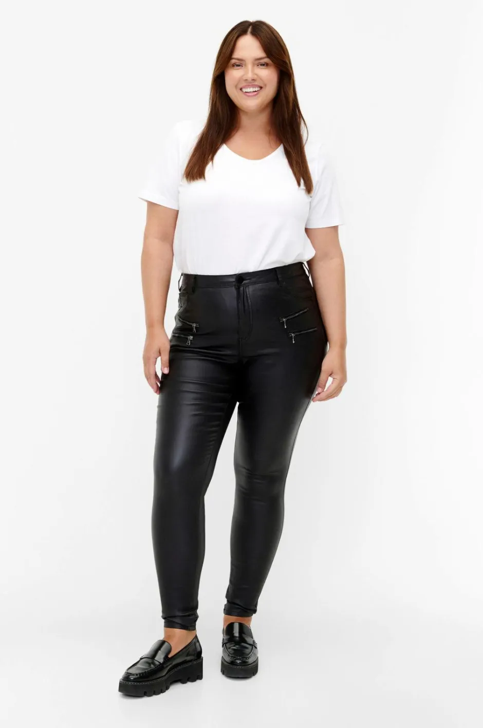 Zizzi Jeans mJoy Coated Zip Amy Pants^Dame Jeans